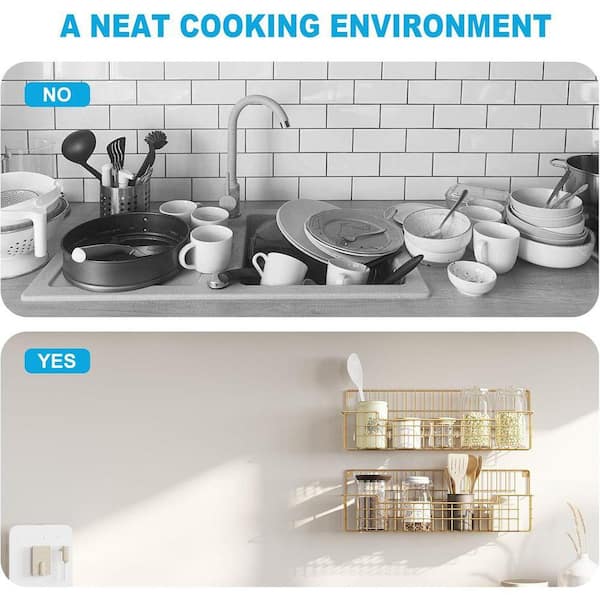 Whatseaso 14.57 in. (Pack-4) Metal Wall Mount Spice Rack in Gold
