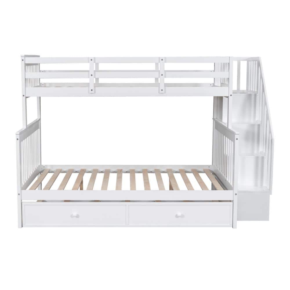 White Twin Over Full Bunk Bed with Twin Trundle, Storage Stairs and Guard Rail durable construction price history on PriceWatchPro