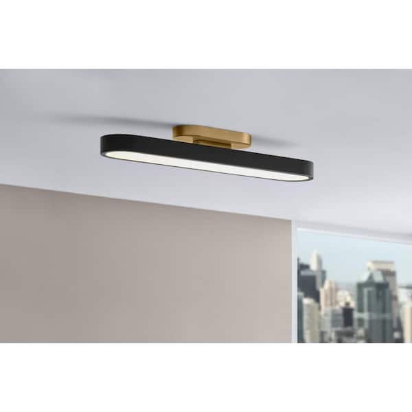 Hampton Bay Vanderhoven 27.5 in. 33-Watt Matte Black and Gold Integrated LED Flush Mount