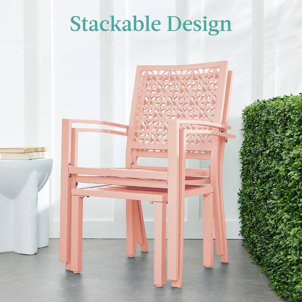 Peach Steel 3-Piece Outdoor Patio Bistro Set with Armchairs and Table