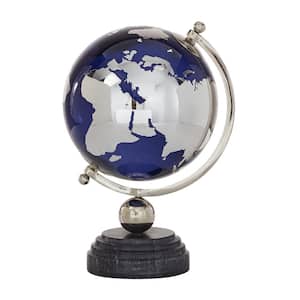 13 in. Blue Ceramic Decorative Globe with Silver Accents
