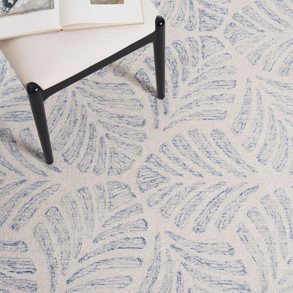 Ivory and Blue Handmade Wool Tufted 8' x 10' Area Rug