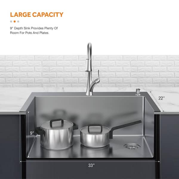 33” Stainless Steel Workstation Kitchen Sink Drop-In Undermount Single Bowl  with WorkFlow™ Ledge and Accessories in Stainless Steel 95A9135-33S-SS-3D