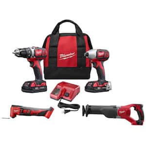 M18 18V Lithium-Ion Cordless Drill Driver/Impact Driver/Reciprocating Saw/Multi-Tool Combo Kit (4-Tool)