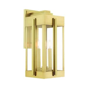 Cottingham 22.5 in. 3-Light Natural Brass Outdoor Hardwired Wall Lantern Sconce with No Bulbs Included