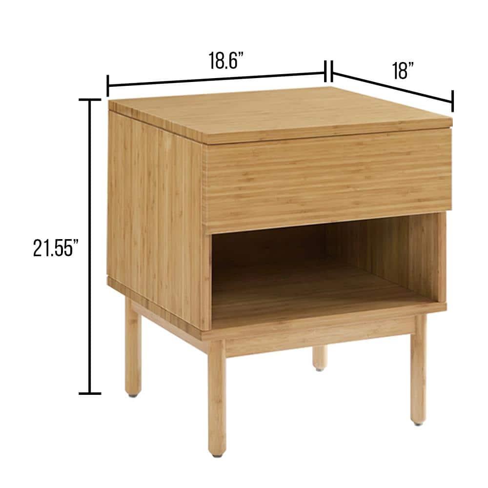 Caramelized Bamboo 1-Drawer Nightstand with Open Shelf