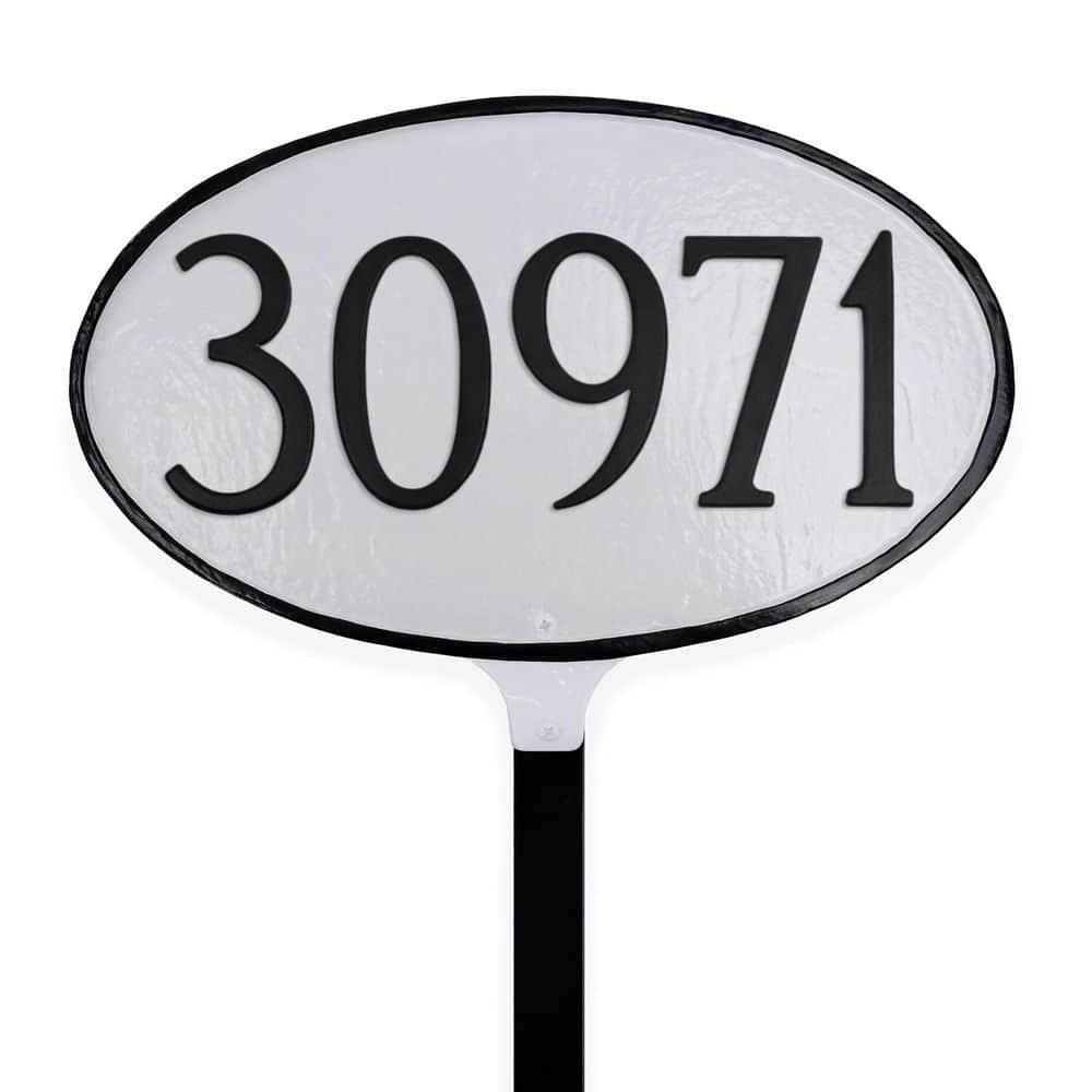 Classic Oval Small Address Sign Plaque with Lawn Stake - White/Black product image for price tracking