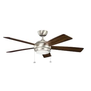 Starkk 52 in. Integrated LED Indoor Brushed Nickel Downrod Mount Ceiling Fan with Light Kit and Pull Chain