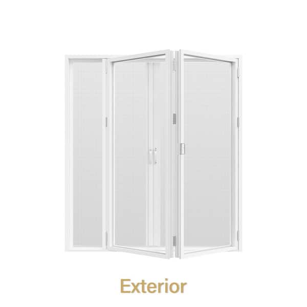 72 in. x 80 in. Right Swing/Outswing Double Tempered Glass White Aluminum Folding Patio Door with Retractable Screen