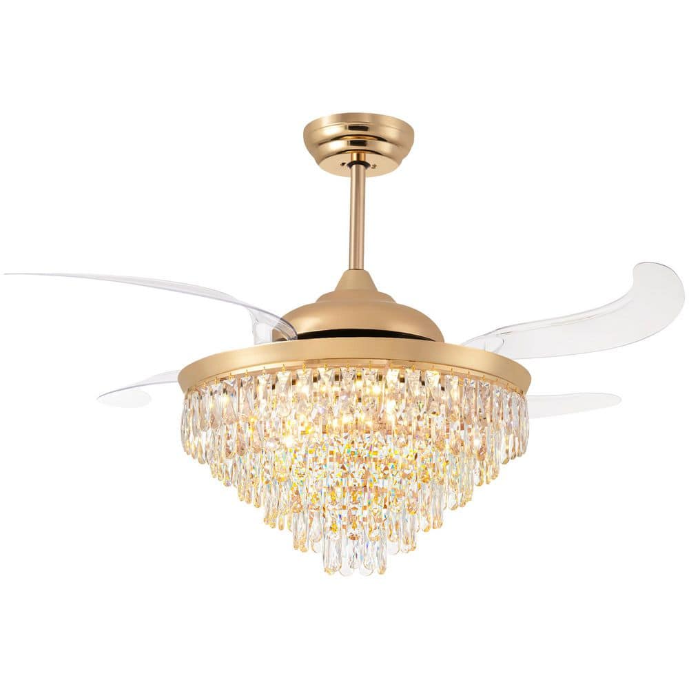 52 in. Smart Gold Downrod Mount Retractable Crystal Ceiling Fan with Dimmable LED, Remote for Living Room,Dining Room price history on PriceWatchPro