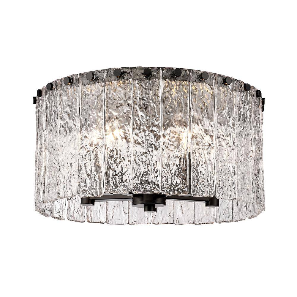 Glacier Matte Black Steel and Glass Drum LED Flush Mount