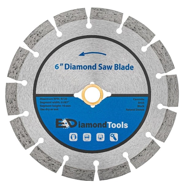 6 in. General Purpose Segmented Diamond Saw Blades for Concrete and Masonry, 10mm Segment Height, 7/8 -5/8 in. Arbor