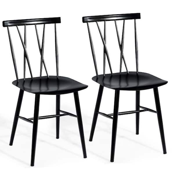 SUNRINX Black Armless Cross Back Kitchen Dining Chairs (2 Pack )