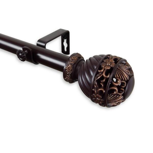 Rod Desyne Lanette 160 in. - 240 in. Adjustable 1 in. Dia Single Curtain Rod in Mahogany