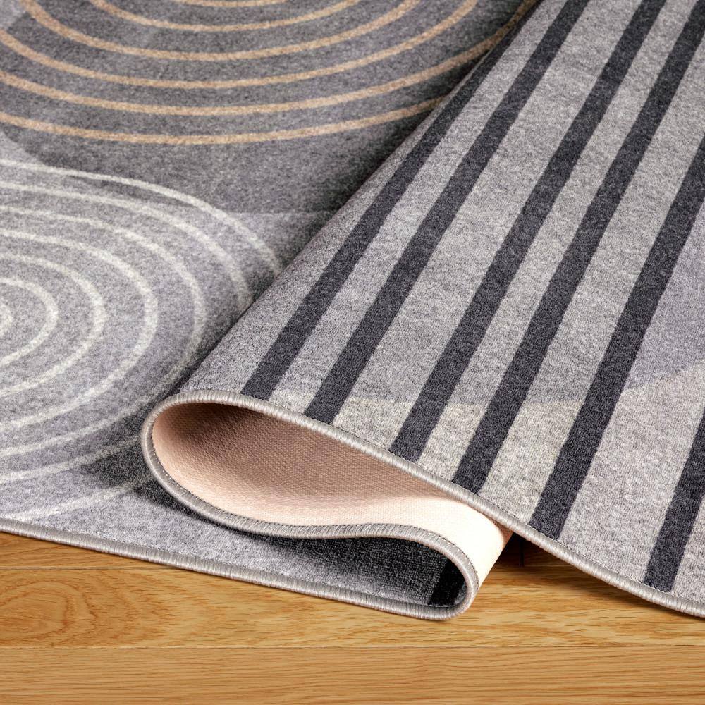 Avani Retro Arch Gray and Blue Washable Area Rug