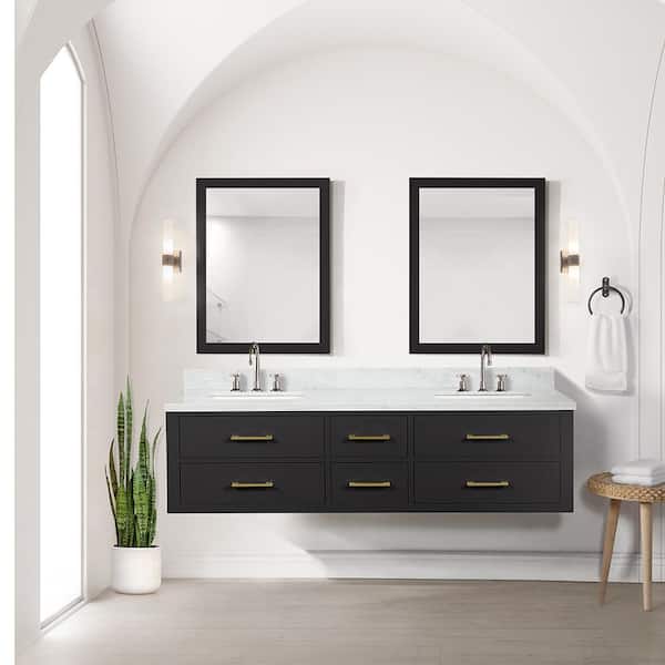 Lexora Sherman 72 in W x 22 in D Black Double Bath Vanity, Carrara Marble  Top, Faucet Set, and 34 in Mirror LVSH72DL111 - The Home Depot