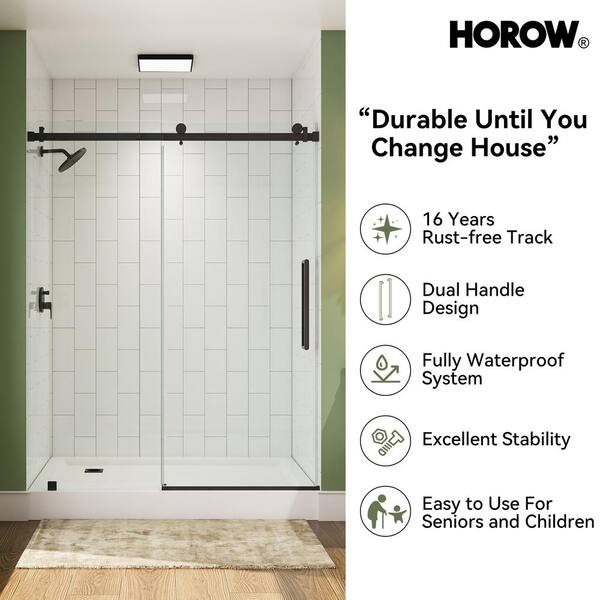 56 in. - 60 in. W x 76 in. H Sliding Frameless Shower Door in Matte Black with 5/16 in. (8 mm) Clear Glass