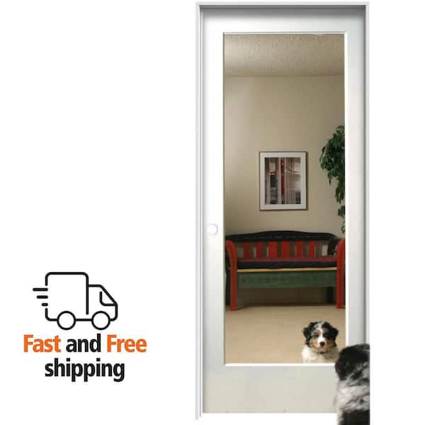 Reflections 24 in. x 80 in. Right Hand Full Lite Mirrored Glass Primed MDF Single Prehung Interior Door, 4-9/16 in. Jamb