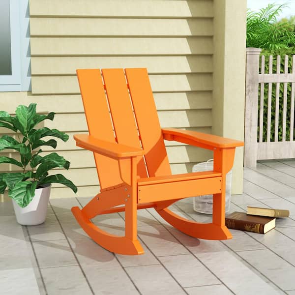 WESTIN OUTDOOR Shoreside Orange Plastic Modern Adirondack Outdoor Rocking Chair