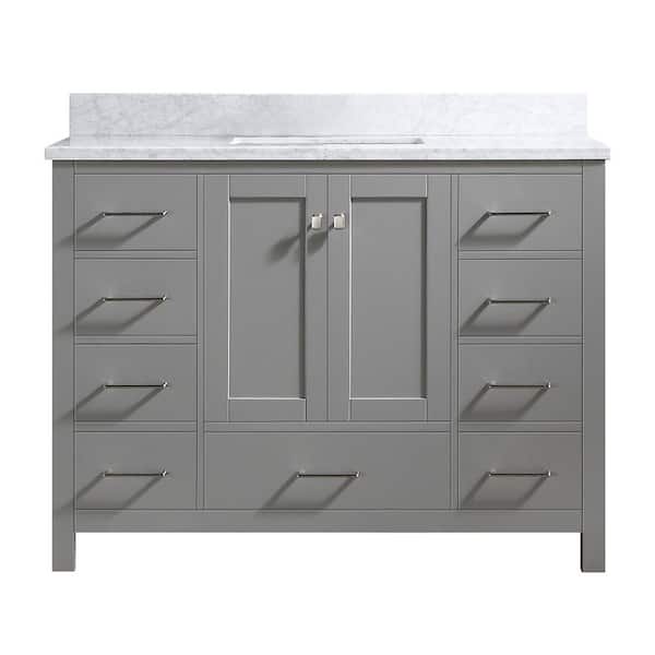 HBEZON 48 in. W x 22.1 in. D x 39.8 in. H Freestanding Bath Vanity in Gray with White Marble Top, Backsplash