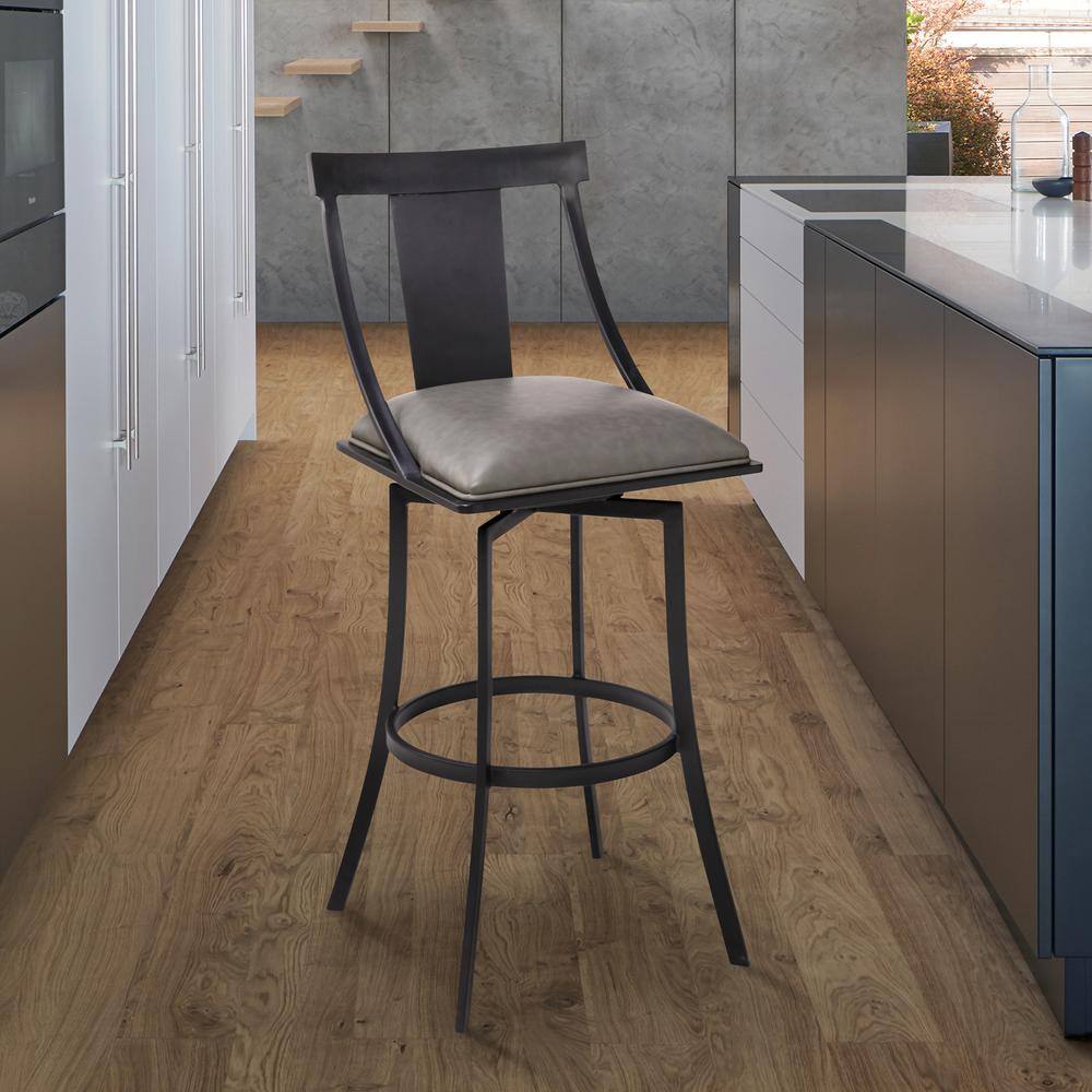 Brisbane Contemporary 30 in. Matte Black and Vintage Grey Faux Leather Bar 