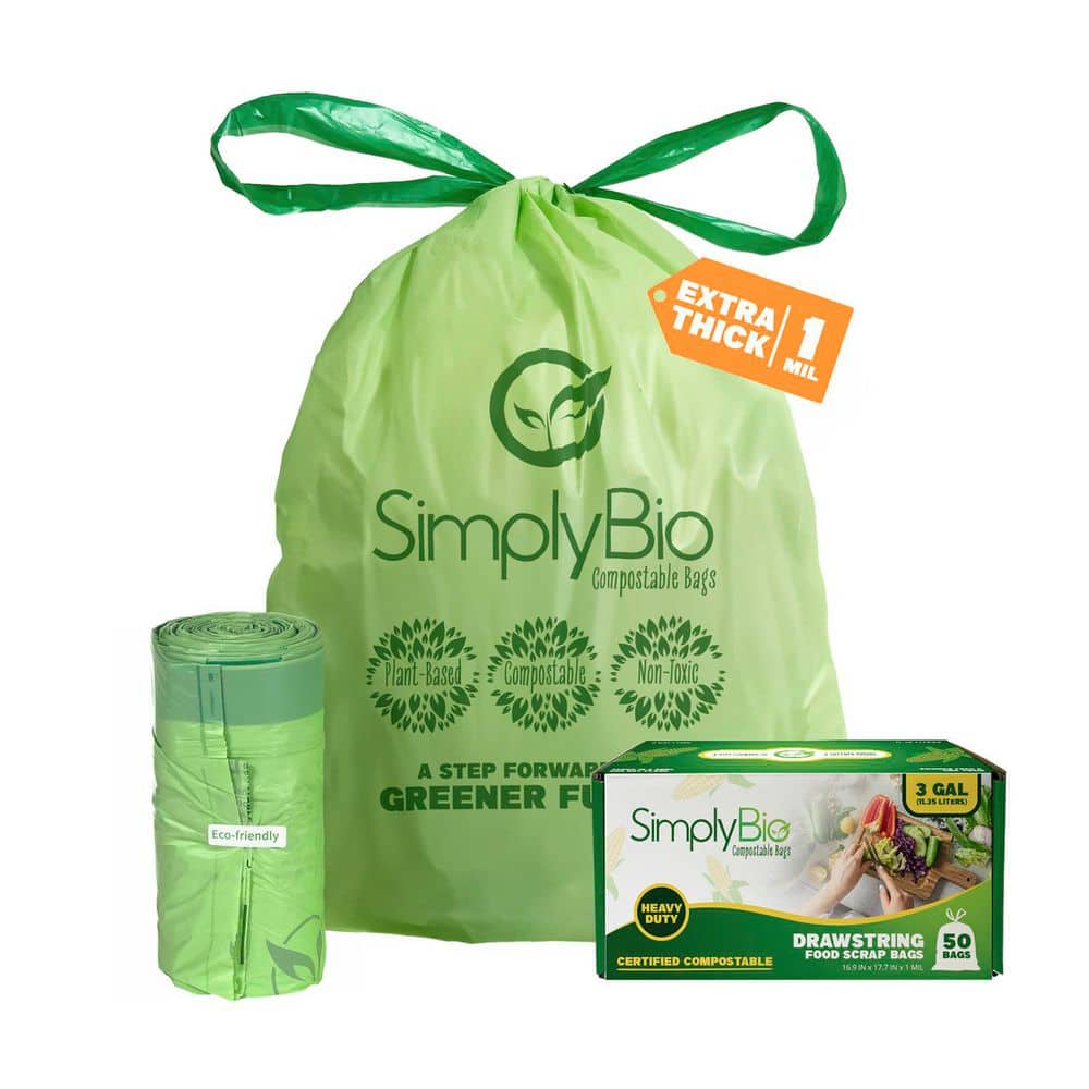 3 Gal. Compostable Trash Bags, Drawstring Heavy Duty 1 Mil., Small Kitchen Food Scrap Waste Bag (50-Count) price history on PriceWatchPro