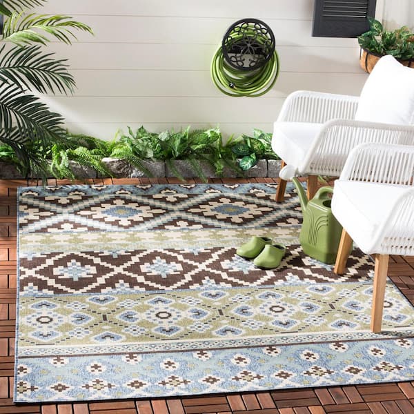 Veranda Chocolate/Blue 2 ft. x 4 ft. Tribal Aztec Indoor/Outdoor Area Rug