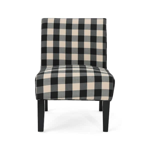 Noble House Kassi Traditional Black Checkerboard Fabric Accent Chair
