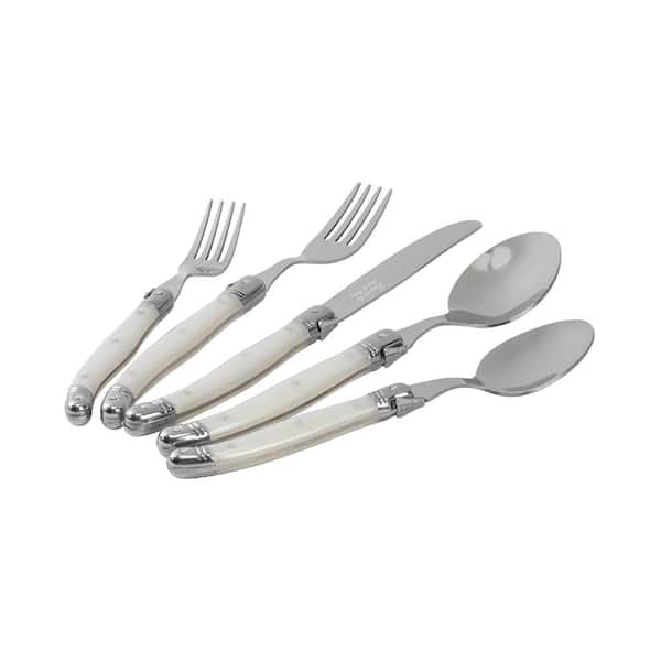 Matte Gold Silverware Set with white handle, Bysta 20-Piece Stainless Steel  Flatware Set, Kitchen Utensil Set Service for 4, Tableware Cutlery Set for