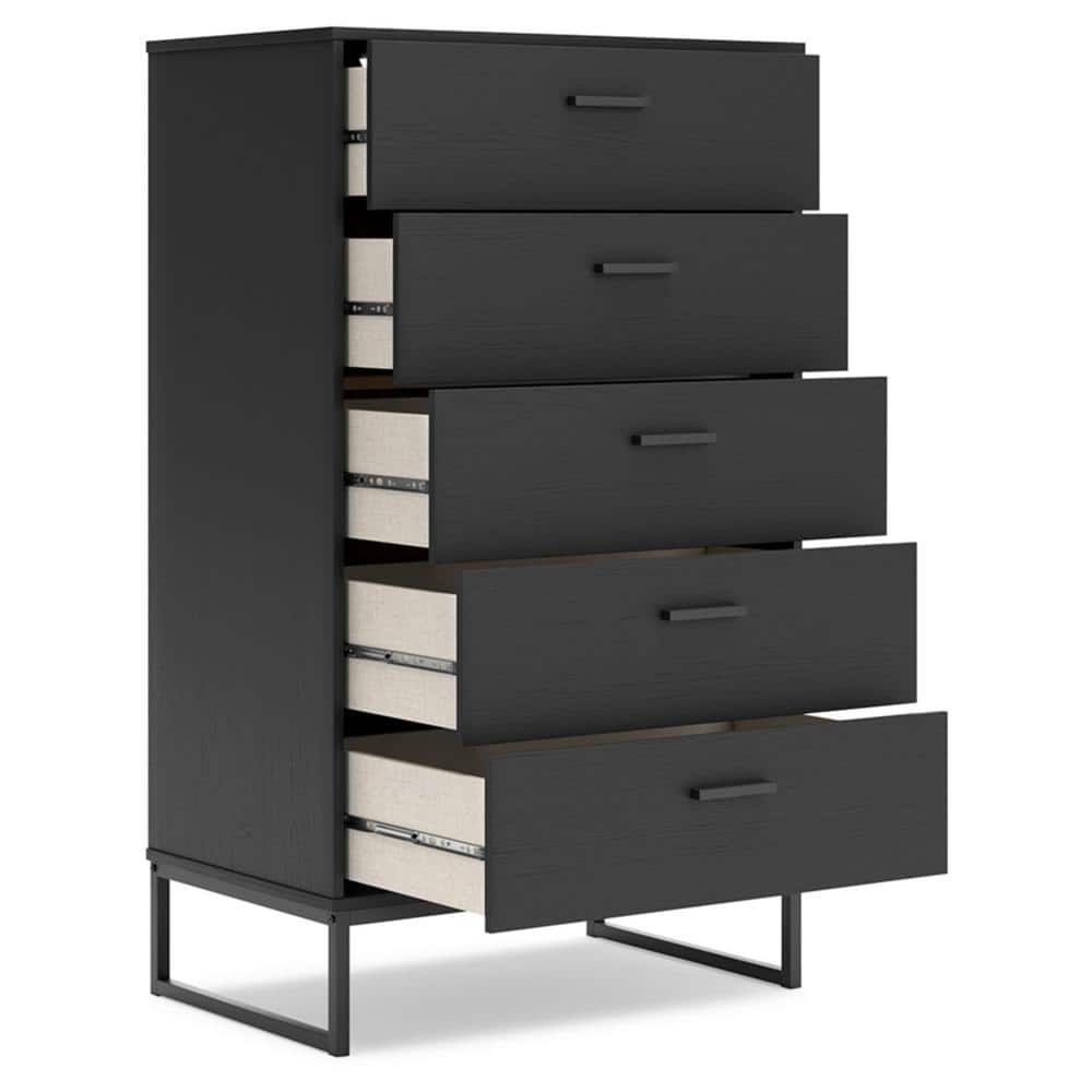 Black Contemporary 5-Drawer Chest with Metal Legs