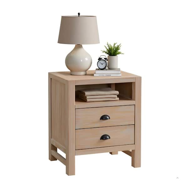 Alaterre Furniture Arden 2-Drawer Wood Nightstand in Light Driftwood (22 in. W x 17 in. D x 25 in. H
