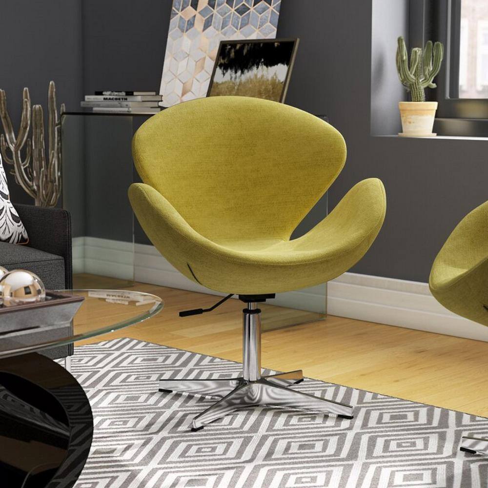 Sage Green Wool Blend Swivel Accent Chair with Chrome Base