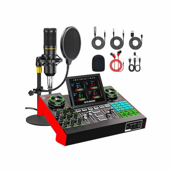 Podcast Microphone Bundle with Live Sound Card Audio Mixer Voice Changer Denoise for Streaming Singing Gaming