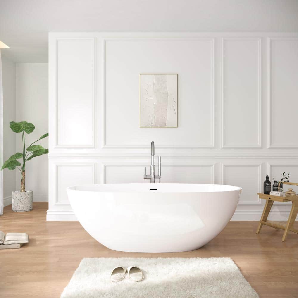 65 in. x 29.5 in. Freestanding Soaking Solid Surface Bathtub with Center Drain in Glossy White price history on PriceWatchPro