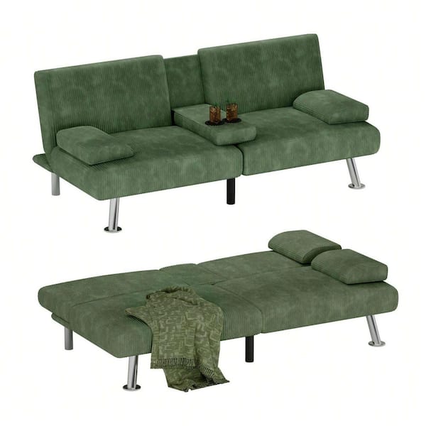 LACOO 65 in. Corduroy Upholstered Convertible Folding Futon Sofa