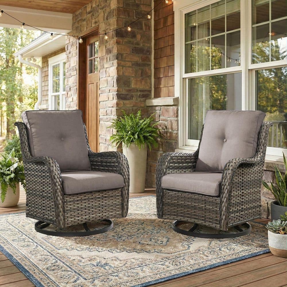 Gymojoy Carolina Gray Wicker Outdoor Rocking Chair with CushionGuard ...