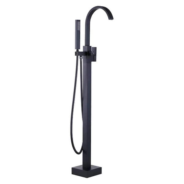 ALEASHA Single-Handle Freestanding Tub Faucet with Hand Shower in Black