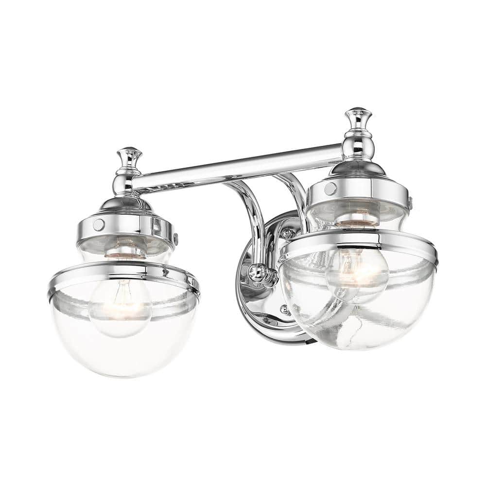 Oldwick Polished Chrome 2-Light Vanity with Hand Blown Clear Glass
