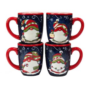 Holiday Magic Gnomes 16 oz. Multi-Colored Earthenware Beverage Mug (Set of 4)