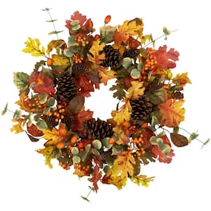 26 in. Unlit Berries and Pinecones Artificial Fall Harvest Wreath