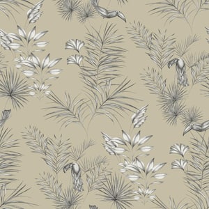 Shelly Grey Toucan Toile Wallpaper Sample