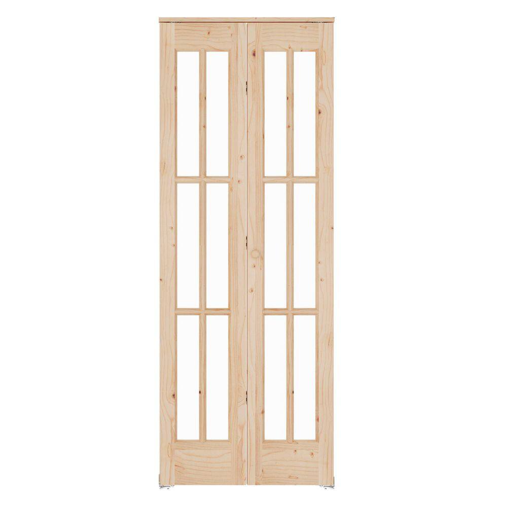 24 in. x 80 in. 6 Lite Pre Assembled Clear Glass Unfinished Solid Core Wood Bi-Fold Door with Hardware price history on PriceWatchPro