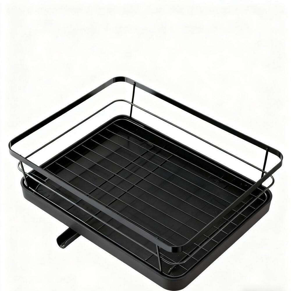 12 in. W x 15.5 in. L Black Stainless Steel Standing Drying Dish Rack with Cutlery Holder for Kitchen Counter