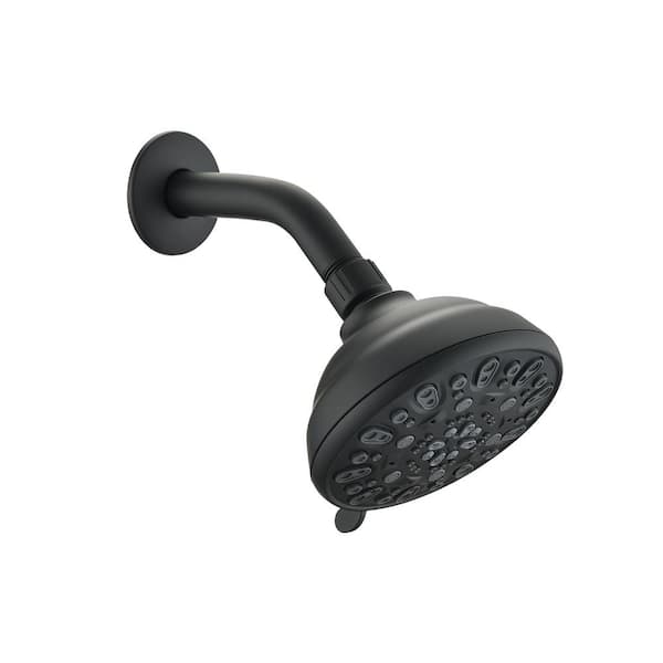 PERLIRIA INC 6-Spray Patterns with 1.8 GPM 4.72 in. Wall Mount Rain Fixed Shower Head in Matte Black
