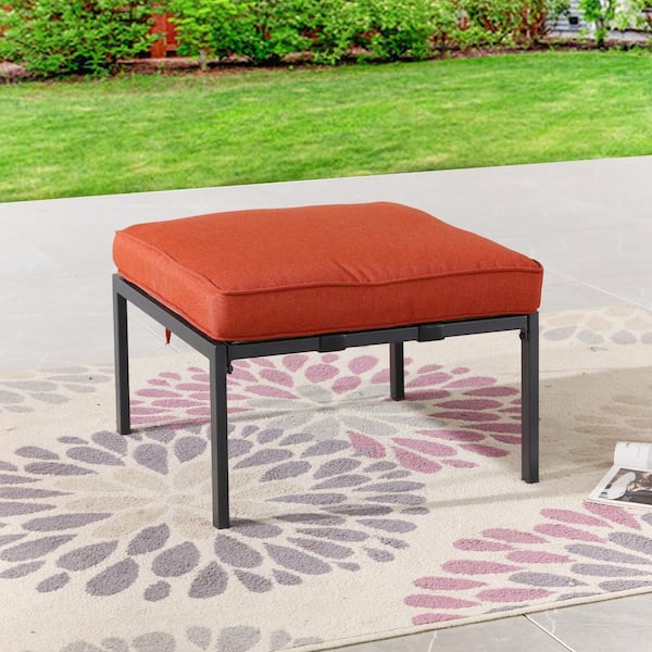 Patio Festival Metal Outdoor Ottoman with Red Cushion