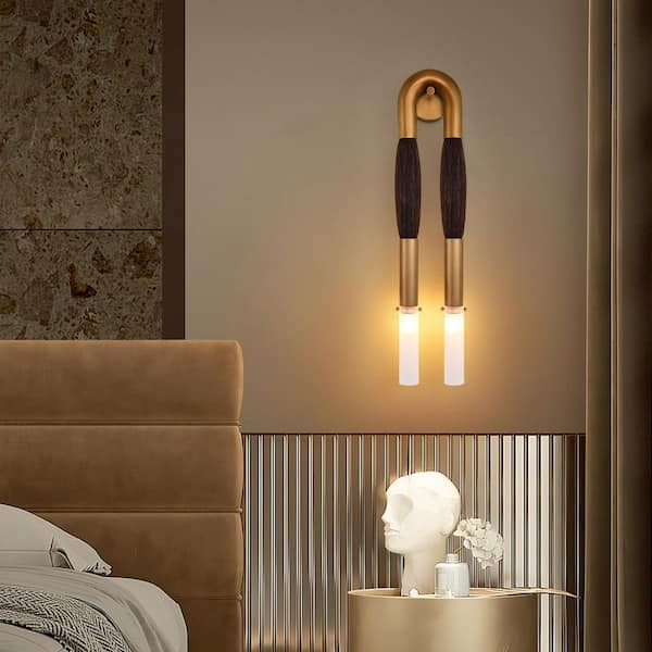 7 in. 2-Light Dimmable LED Brown Horsehair Wall Sconce, Vintage Wall Light for Bedroom, Living Room, Foyer (1-Pack)