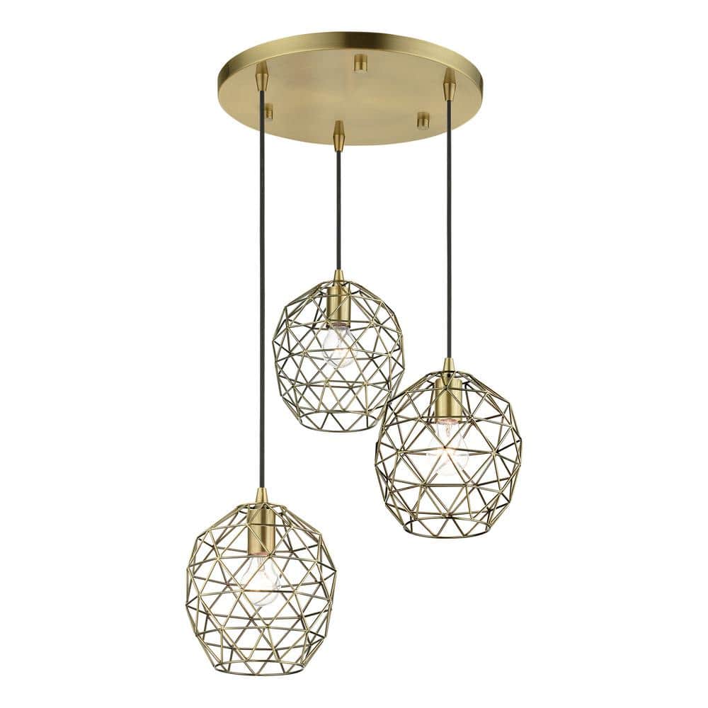 Geometrix Antique Brass 3-Light Indoor/Outdoor Pendant