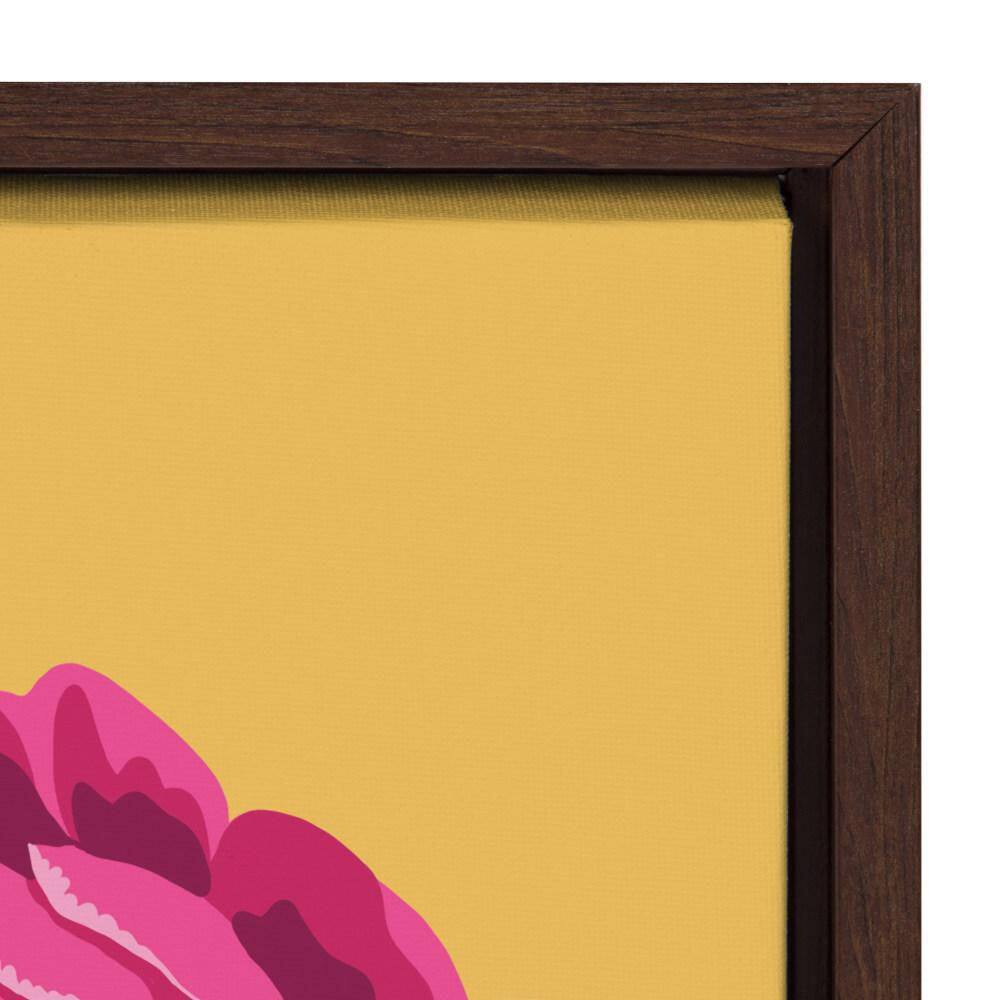 Bright Peony Framed Canvas Wall Art in Walnut Brown