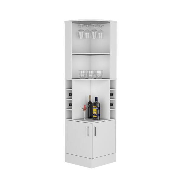 Flynama Corner Bar Cabinet, Double Door Cabinet, Glass Rack, Eight