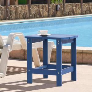 Navy Blue Plastic Outdoor Side Table, Patio Adirondack End Table, Weather Resistant